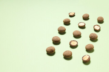 Tasty and sweet food - almonds in chocolate