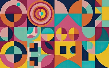 Abstract Bauhaus geometric pattern background with Generative AI.