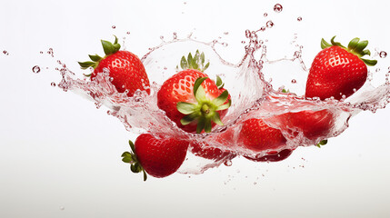 strawberry fruits falling with water splash