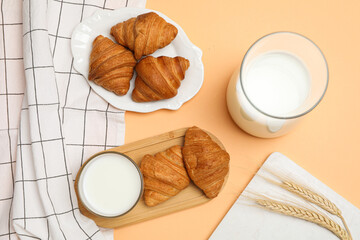 Breakfast tasty food concept - milk with bakery products
