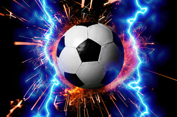 soccer ball with energy lighting around it, soccer season concept 