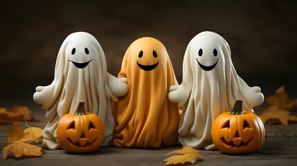 Funny little halloween cartoon ghosts. 3D render.