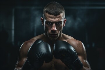 Fototapeta na wymiar Boxer in action at gym background.