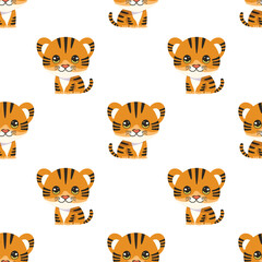 seamless pattern with cartoon cute tiger