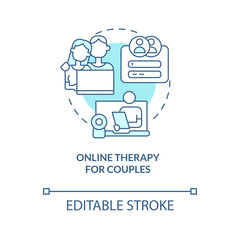 2D editable online therapy for couples thin line blue icon concept, isolated vector, monochromatic illustration representing online therapy.