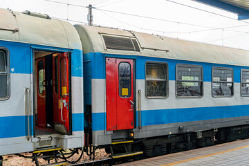 Czech old regional train waiting for departure in Brno - obrazy, fototapety, plakaty