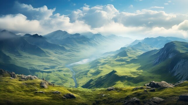Beautiful views of mountains, top view, clouds, rivers, nature