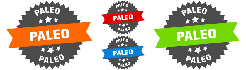 paleo sign. round ribbon label set. Seal