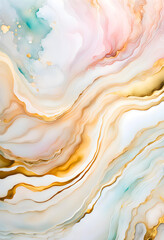 Abstract background design drawn with alcohol ink in pale colorful colors and golden lines. watercolor. pale colour. pastel colour