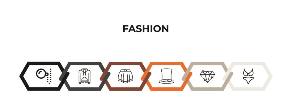 monocle, sweater with pockets, short skirt, cylinder hat, diamond, lingerine outline icons. editable vector from fashion concept. infographic template.