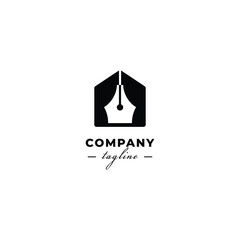 Creative logo combination of a house with a negative pencil space for a luxury home business