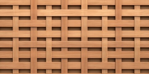 Wood lattice grid seamless repeating pattern, isolated on a brown backdrop. Trellis of woven crosshatch boards, available in a light brown stain and made from redwood, pine, or oak. 