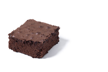 Chocolate brownie portion isolated on white background. Copy space