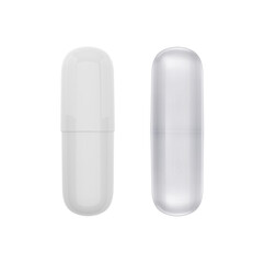 Empty white capsule and Empty glass capsule, medical pill isolated on white