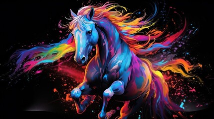 Fototapeta na wymiar colorful horse in black background