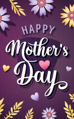 Fototapeta na wymiar Elegant Purple Flower Happy Mothers day Poster Generative AI