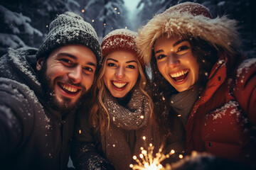 Group of people on new years eve, celebrating, New year eve and party event nightlife concept lifestyle, having fun, sparklers