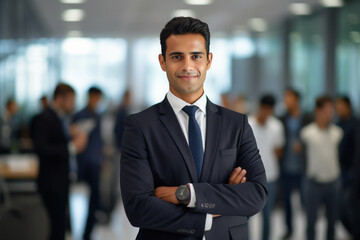 Young and confident businessman standing at office