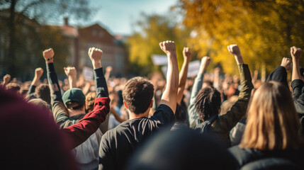 Activists participating in  protest demonstration
