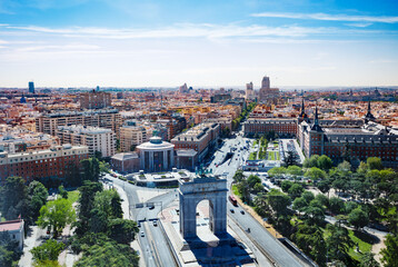 Triumphal Arch of Victory over Madrid cityscape panorama, Spain - 651076600