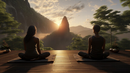 Zen yoga session with female and personal trainer