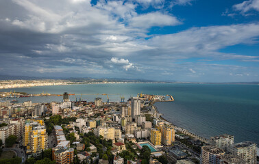 aerial drone view of Durres city and port