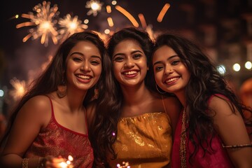 Obraz na płótnie Canvas Young beautiful Indian women at the Diwali celebration