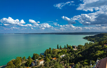Tihany, Hungary - Aerial panoramic view of the famous Lake Balaton