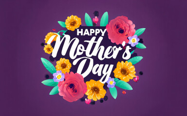 Elegant Purple Flower Happy Mothers day Poster Generative AI