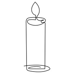 
One continuous line drawing of candle lighted and Burning fire and melting candle Light in the dark black outline Vector illustration design