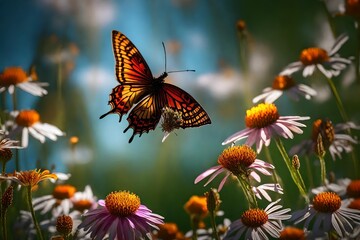 Witness the dance of colorful butterflies amidst a garden of blooming wildflowers, their delicate...