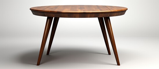 illustration of a round wooden dining table isolated on a white background with a clipping path included and ed in a retro style
