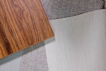 Moodboards showing samples of materials for stylization and choice of architects, including fabric...