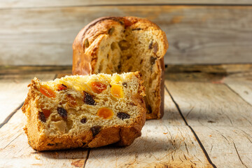 panettone, traditional sweet fruitcake dessert for holiday