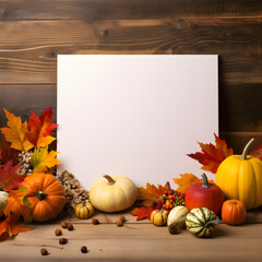 A blank canvas with autumn and thanksgiving day decorations around it