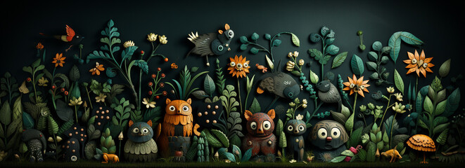 animals and food wallpaper, sculpted on the chalkboard, preschool artwork background