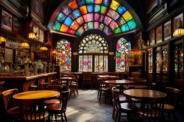 Fototapeta na wymiar vibrant inside the pub. Generative AI