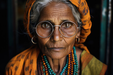 Close view of old poor woman face - obrazy, fototapety, plakaty
