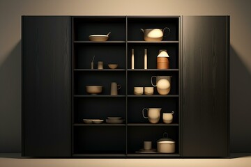Refined cupboard arrangement showcasing sleek 3D form and minimalistic aesthetic. Generative AI