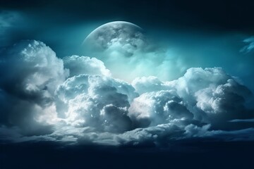 Naklejka na ściany i meble Night sky with full moon and clouds, generative ai.