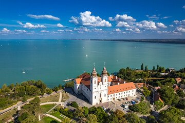 Tihany, Hungary - Aerial panoramic view of the famous Benedictine Monastery of Tihany, Lake Balaton