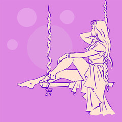 girl with swing in purple vector for card decoration illustration