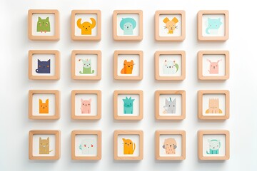 コルク調の可愛いい動物のフレームイラスト（3Dピクト）