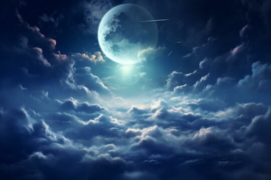 Moon through clouds at night. Generative AI