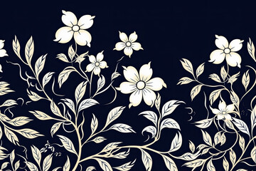 Dark blue background, white flower silhouette, vector, flat design AI Generated