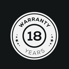 18 years warranty seal stamp, vector label.