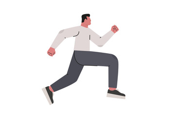 Running man isolated on white background. Male character move forward to goal. Flat vector illustration.