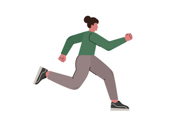 Woman character running forward. Active lifestyle. Leadership and success. Vector illustration on white backround.