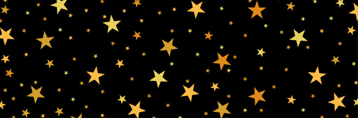 Fond d'étoiles jaunes et dorées - Arrière-plan noir et étoilé - Motifs festifs pour des fêtes de mariage, d'anniversaire ou Noël. Différentes tailles d'étoiles - Fond étoilé - Ciel d'étoiles 