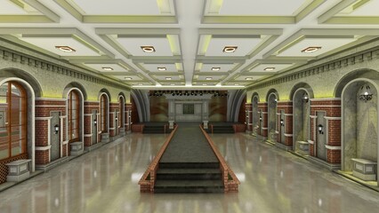 The ballroom and restaurant in classic style. 3D render